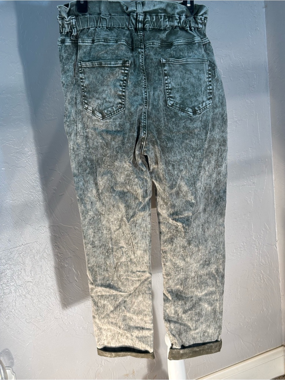 Almost Famous Gray Acid-Wash Paperbag Waist Jeans